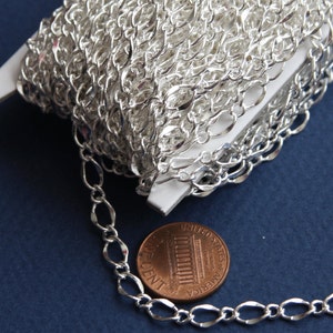 32ft Silver Plated Hammered Figure 8 Chain: Soldered Links (5X8mm)