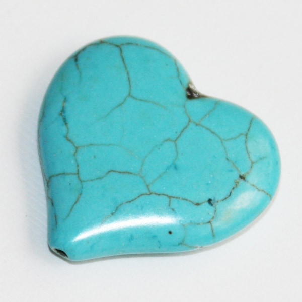 1 pc  Manmade Turquoise heart beads 34mm, Turquoise heart pendant, turquoise heart beads, loose beads