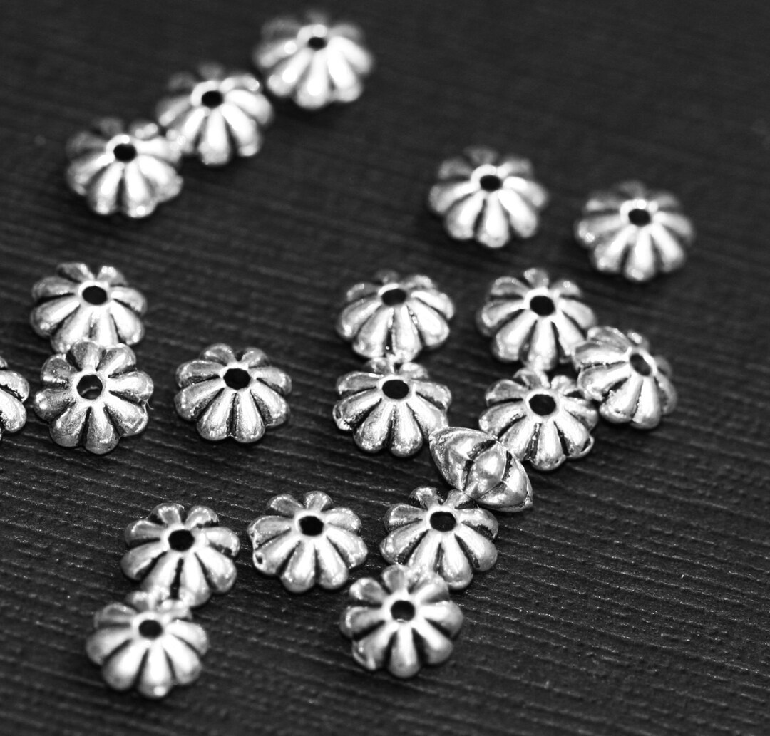 50 Pcs Antique Silver Flower Rondelle Spacer 6mm - Etsy