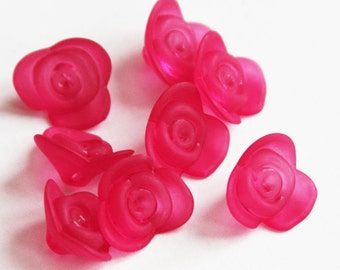 100 pcs  Frosted Acrylic Rose flower beads 15X7mm Fuchsia color