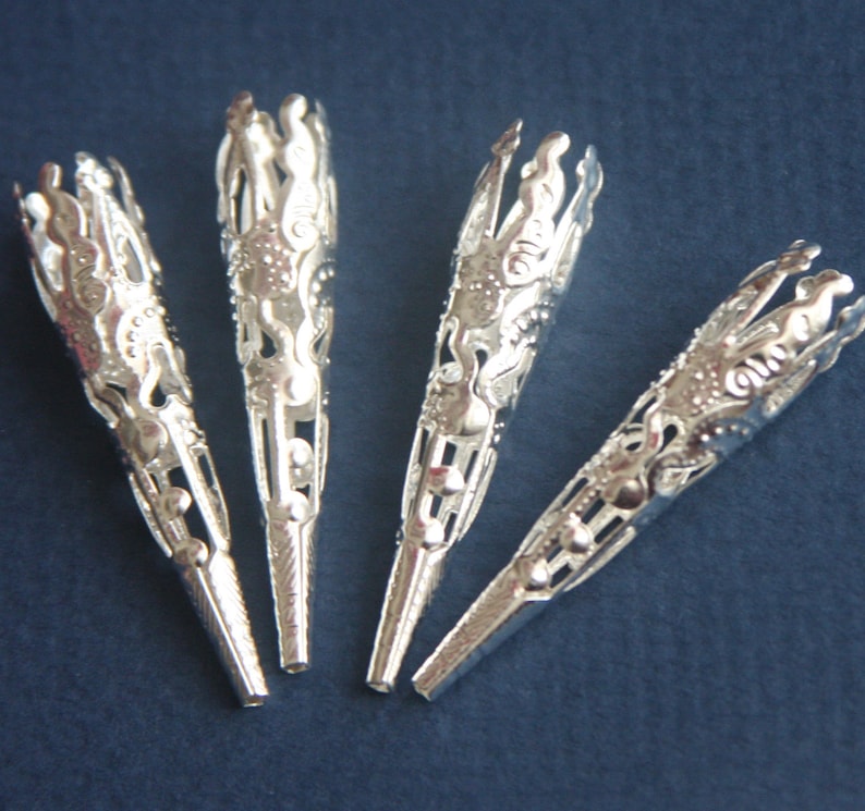30 pcs of Silver plated filigree cone 41X8mm
