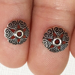 50 pcs  Antiqued silver flower bead caps 8mm