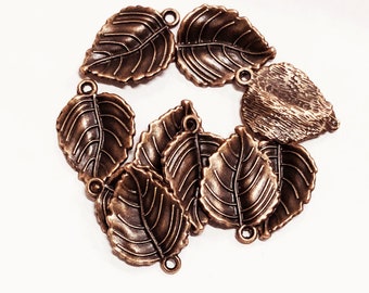 Bulk  50 Antique copper finished leaf pendant 20x29mm, double sided alloy leaf charm, bulk leaf charm