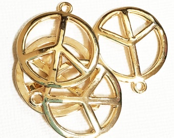 6 pcs  Gold plated peace pendant 25mm, Gold peace pendant