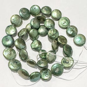7 inch  fresh water coin pearls 11-12mm , Peacock green colored coin pearl