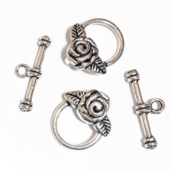 Bulk 80 sets Antiqued Silver flower toggle clasps 19mm