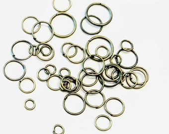 500  assorted sizes antique brass color jump rings 4mm, 5mm, 6mm,8mm, 10mm