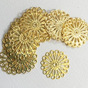 100 pcs of Gold plated steel filigree focal findings 25mm image 3