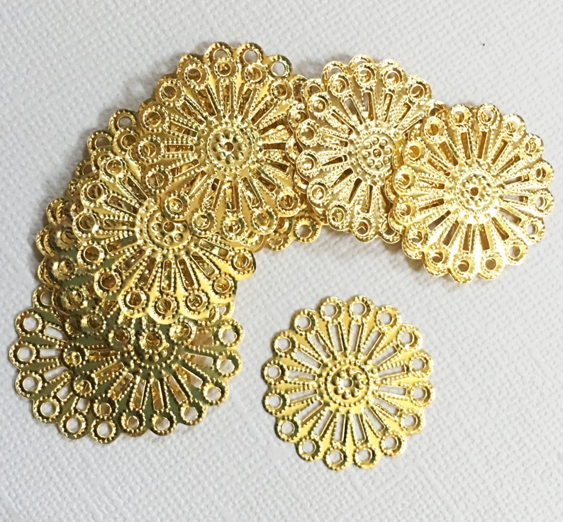 100 pcs of Gold plated steel filigree focal findings 25mm image 3