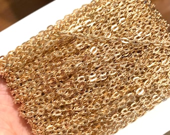 45 Fuß Light Gold Farbe Flachkabelkette 4x3mm - ungelötet, goldene Kette