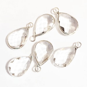Clear Glass Teardrop Pendant with Silver Frame (18x11mm)