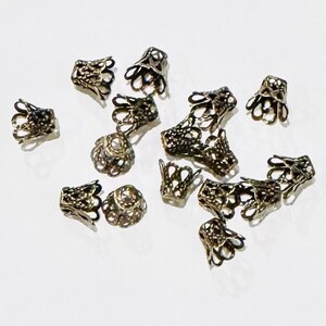 50 Antique Brass Bell Flower Filigree Bead Caps - 8mm image 3