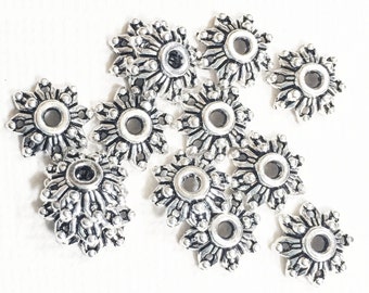 Bulk 500 pcs  Antiqued silver snowflake beadcap 8mm, antique silver bad caps