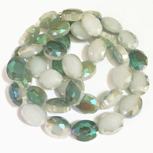 6 perles de cristal ovales bicolores 12 x 15 mm, perles de cristal électrolytiques, blanc vert image 2