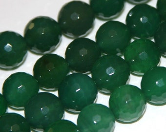 16 inch strand  Dark Green Agate faceted round beads 10mm