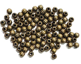 100 Stück antike Messing runde geriffelte Perlen 4 mm