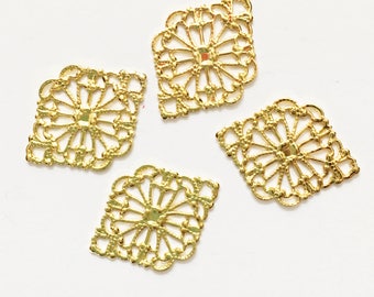20 Gold Diamond Filigree Connectors: Brass Jewelry Links (21x15mm)