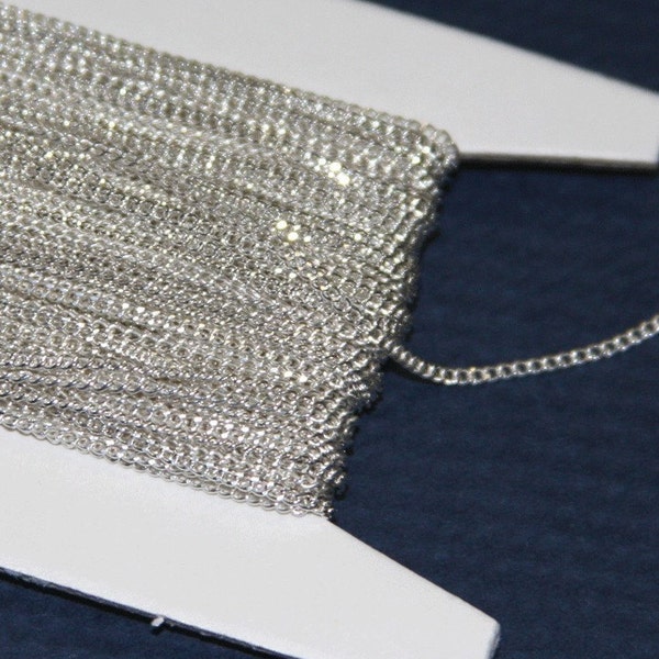 10 ft  Silver plated tiny curb chain - 1.3mm - Soldered links