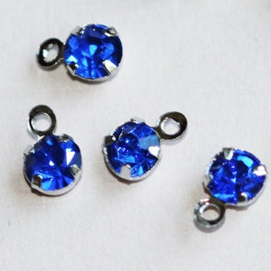 10 pcs  Blue Rhinestone with Silver color brass setting 5x7.5mm