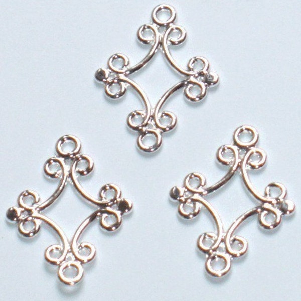 10 pcs  silver-plated brass  fancy diamond links 24x18mm