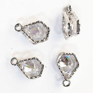Bulk 20 pcs  Cubic Zirconia  platinum color charm 13x8mm, Pentagon charm