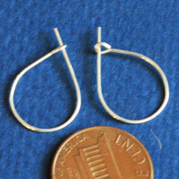 10 pcs  Sterling silver earwire teardrop hoop 20x13mm Hand made in USA