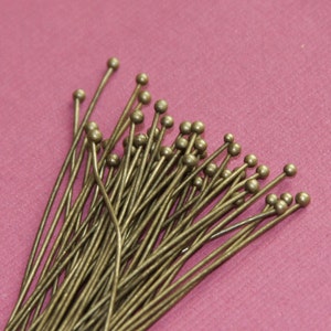 50 pcs of  Antique Brass Ball end head pin  22 gauge with 2mm ball  - 2 inch long