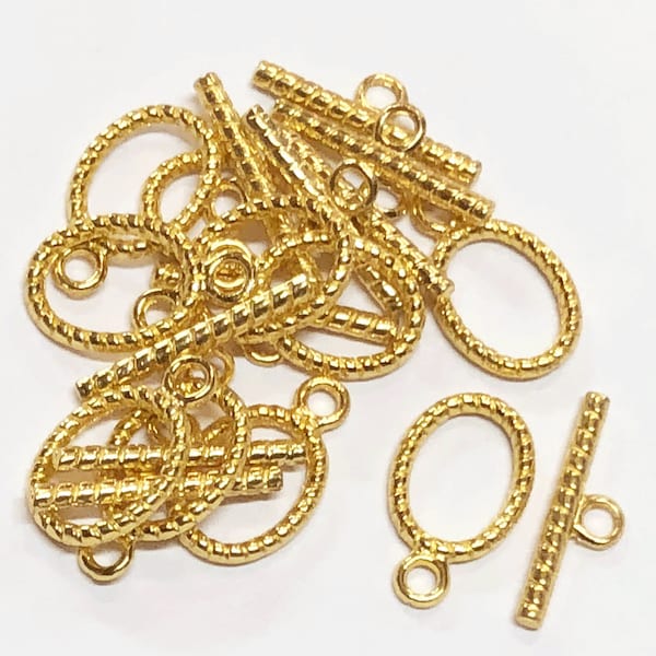 20 sets Gold oval twisted toggle clasps 21x13mm, gold color oval toggle clasps