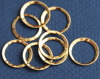 15 pcs  Gold  plated over Brass hammered circle link 16mm