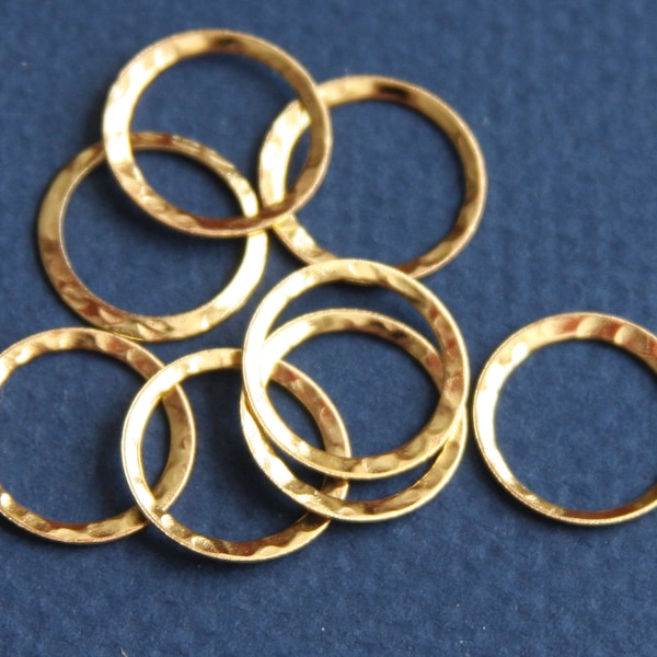 15 pcs  Gold  plated over Brass hammered circle link 16mm