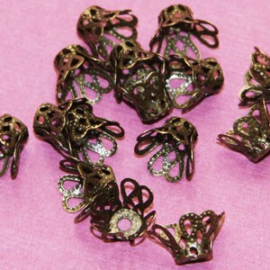 50 Antique Brass Bell Flower Filigree Bead Caps - 8mm image 4
