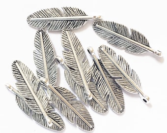 20 pcs  antique silver finished feather charm 30x9mm, alloy feather charm, bulk antique silver feather pendant