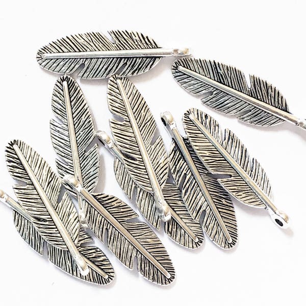 20 pcs  antique silver finished feather charm 30x9mm, alloy feather charm, bulk antique silver feather pendant