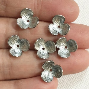 6 pcs  Antiqued silver  flower bead caps 12mm