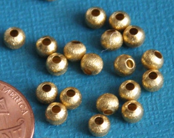 100 pcs  Gold color round brush beads 4mm
