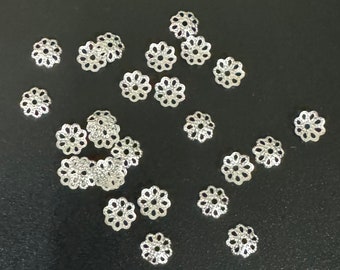 100 silver plated filigree bead caps 6mm, bulk bead caps