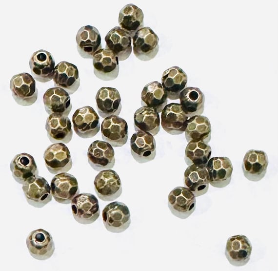 100 antique brass alloy faceted round beads 5mm, bulk bronze  spacer beads 5B4R2