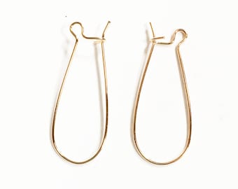 50 Light Gold Kidney Ear Wires: Brass Earring Findings (33x14mm)