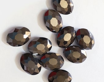 6 Contas de Cristal Ovais Jet: Galvanizadas (12 x 15 mm)