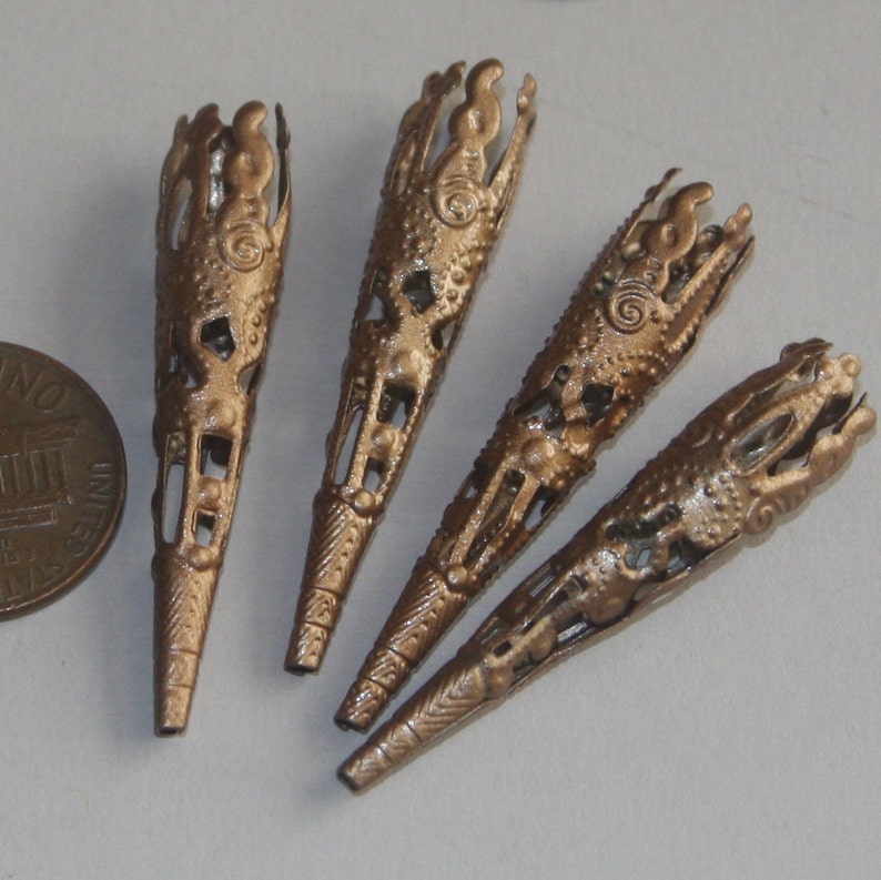 30 pcs Antiqued Copper finished filigree cone 41X8mm image 3