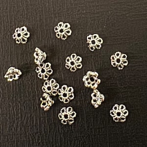 100 Antique silver filigree bead caps 6mm