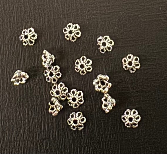 Lot De 100 Perles-coupelles Filigranées Forme Fleur - 13 Mm - Argenté Foncé - Pour Création Bijoux