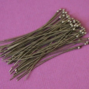 100pcs of Antiqued Brass Ball end headpin - 22G - 1.75 inch