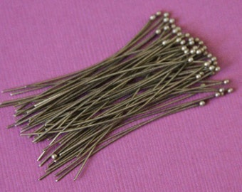 100pcs of Antiqued Brass Ball end headpin - 22G - 1.75 inch
