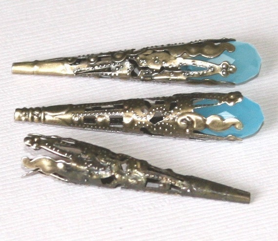 41x8mm. 20-Antiqued Copper Filigree Long Cone Bead Cap