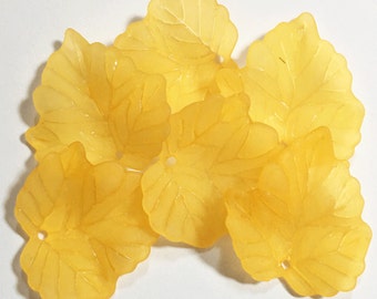 Bulk 200 pcs  Frosted Acrylic leaf drops 24x22mm - Yellow