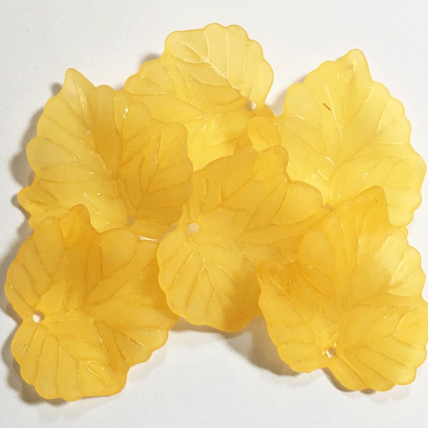 Bulk 200 pcs  Frosted Acrylic leaf drops 24x22mm - Yellow