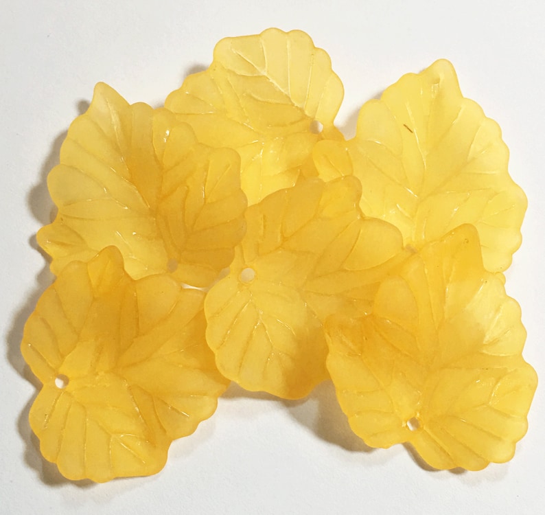 Bulk 200 pcs Frosted Acrylic leaf drops 24x22mm Yellow image 1