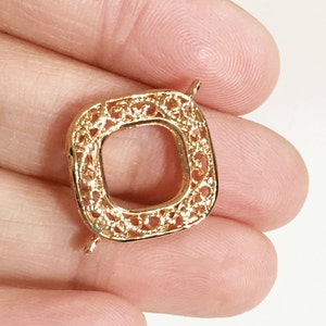 2 Gold Plated Brass Rhombus Connectors: Hollow Charms (26x21x4.5mm)