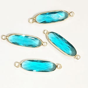 4 pcs Glass faceted oval with brass setting 27x7mm Zircon blue , glass connector 1/1 loop with brass setting, long oval connector image 1